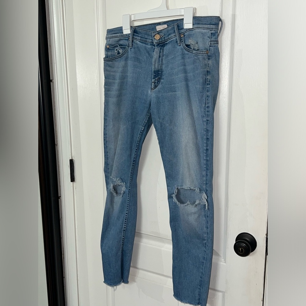 MOTHER The Muse Skinny Jeans Mid-Rise Destroyed Distressed Raw Hem
